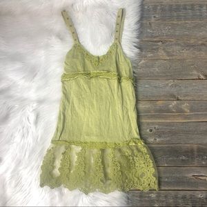 FREE PEOPLE Lace Beaded Tiered Tank Sz 4 Lt Green